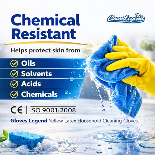 Gloves Legend Size Large - 3 Pairs (6 Gloves) - Gloves Legend - Yellow Latex Household Kitchen Cleaning Dishwashing Reuseable Gloves - Image 3