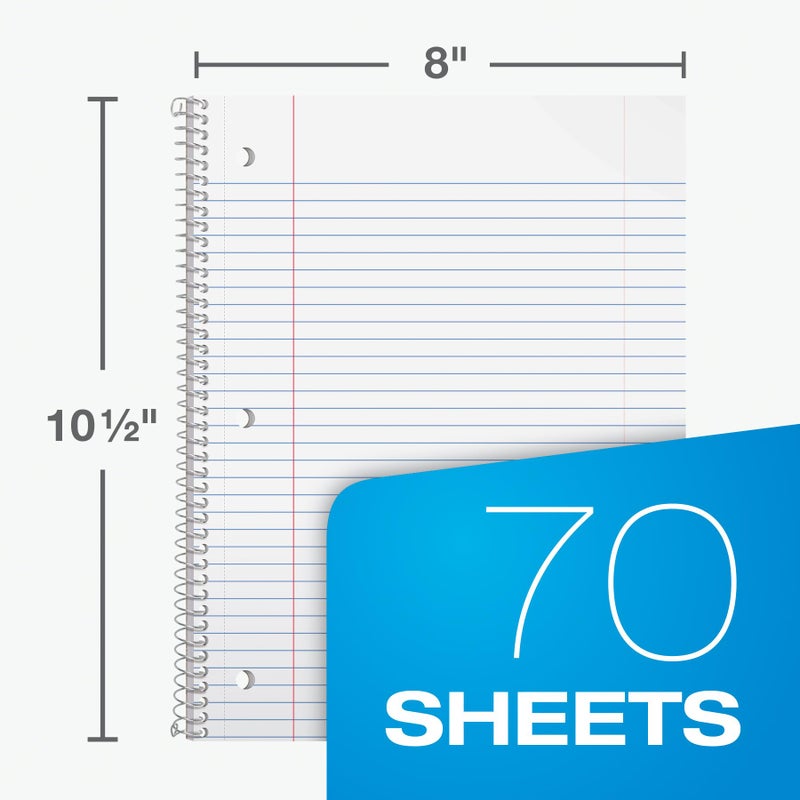 Oxford Spiral Notebooks, 12 Count Bulk Pack, 1 Subject, College Ruled Notebooks for School, 8 x 10.5 Inches, 70 Sheets, Assorted Colors, Back to School Supplies (65205) - Image 2