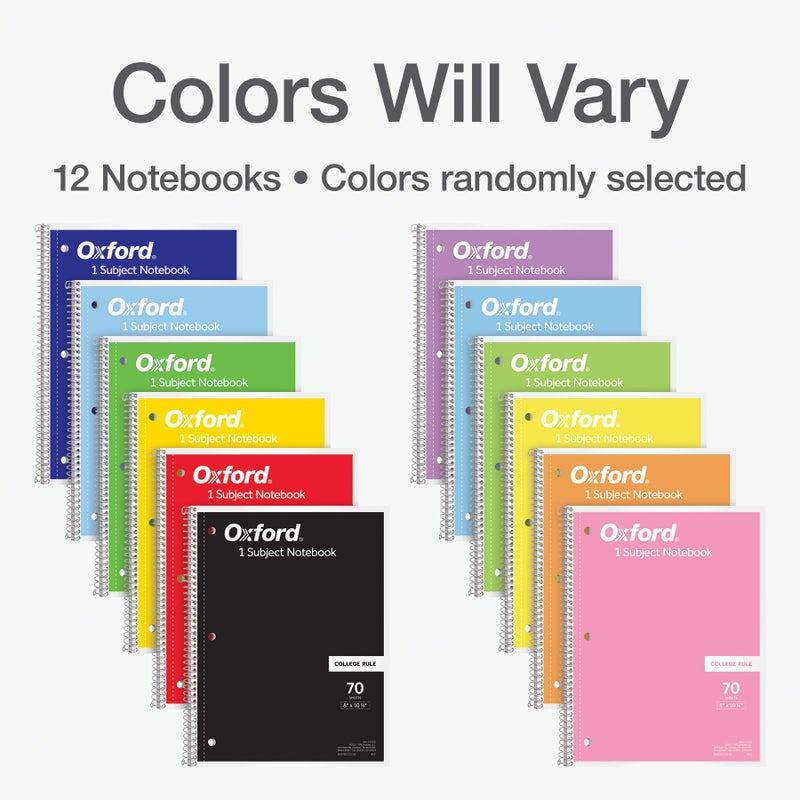 Oxford Spiral Notebooks, 12 Count Bulk Pack, 1 Subject, College Ruled Notebooks for School, 8 x 10.5 Inches, 70 Sheets, Assorted Colors, Back to School Supplies (65205) - Image 5