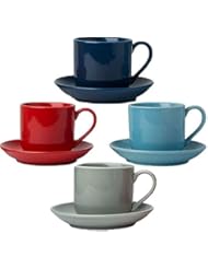 Comfify Comfify 4oz. Espresso Cups Set of 4 with Matching Saucers - Premium Porcelain, 8 Piece Gift Box Demitasse Set - Red, - Image 1