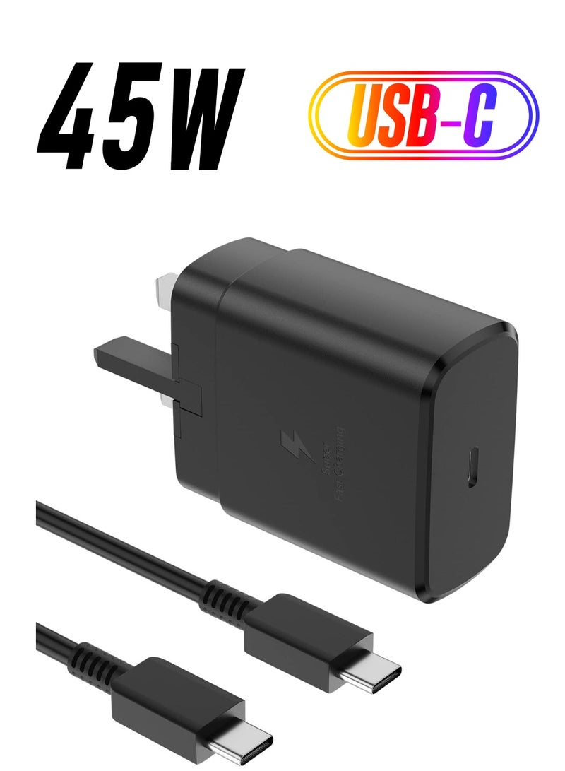 compatible for 45W Samsung Charger Plug with 1.5M Cable for Samsung Galaxy S23/S23+/S23Ultra S22/S22+/S22Ultra S21/S21+/S21Ultra S20 A33,A72,A71,A53,A52,A51,A50,M33, UK Wall USB C Power Adapter - Image 1