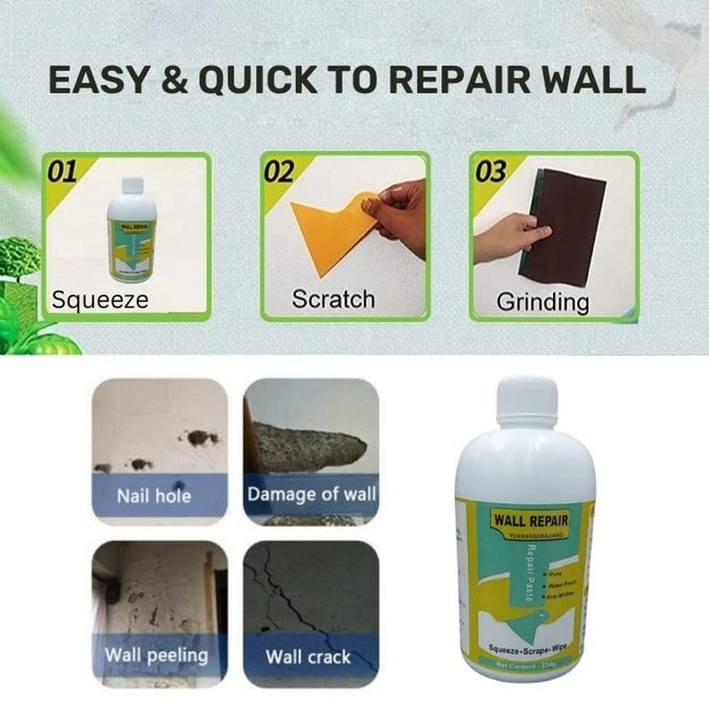 PIHARVA Wall Crack Repair Paste (250gm) - Waterproof Wall Putty & Hole Filler for Interior & Exterior Use Wall Mending Agent for Cracks, Joints, and Surface (Wall Repair Paste Bottle-250gm -White) - Image 5
