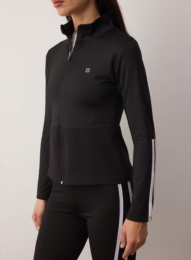 trendyol Black Line and Reflector Print Detailed Diver/Scuba Fabric Knitted Sports Jacket - Image 4