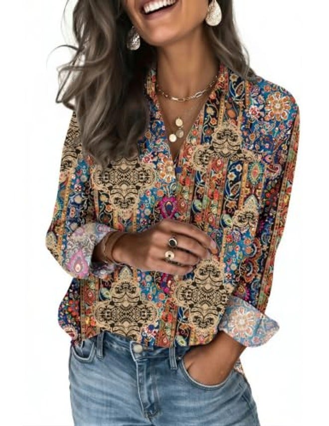 Zeagoo Women's Long Sleeve Button Down Shirt - Classic V-Neck, Solid Color, Stretch Fabric, Regular Fit, Versatile Office & Casual Top