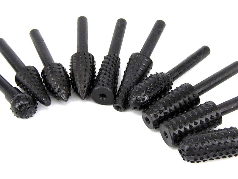 ASNOMY 10PCS Woodworking Twist Drill Bits, Wood Carving File Rasp Drill Bits 6.3mm(1/4") Shank Electrical Tools Woodworking Rasp Chisel Shaped Rotating Embossed Grinding Head - Image 3