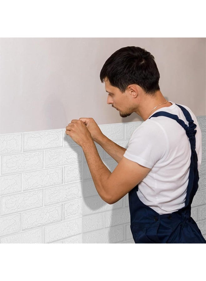 DUNISO 12PCS 3D Wall Panels,Peel and Stick Wallpaper Foam Brick，Self-Adhesive Wallpaper Wall Decor，Waterproof, Stain Resistant, and Durable，for Bedroom Bathroom Living Room Kitchen (70 * 77cm，White)  - Image 5