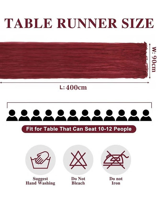 YUJA Cheesecloth Table Runner, 90 x 400 cm Boho Gauze Table Decor, Translucent Tablecloth for Wedding Reception Bridal Shower Party Decoration Table Centerpiece（Burgundy） - Image 3