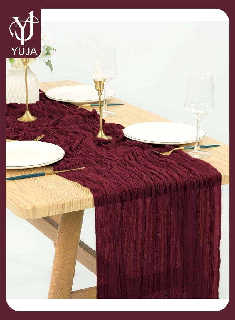 YUJA Cheesecloth Table Runner, 90 x 400 cm Boho Gauze Table Decor, Translucent Tablecloth for Wedding Reception Bridal Shower Party Decoration Table Centerpiece（Burgundy） - Image 1