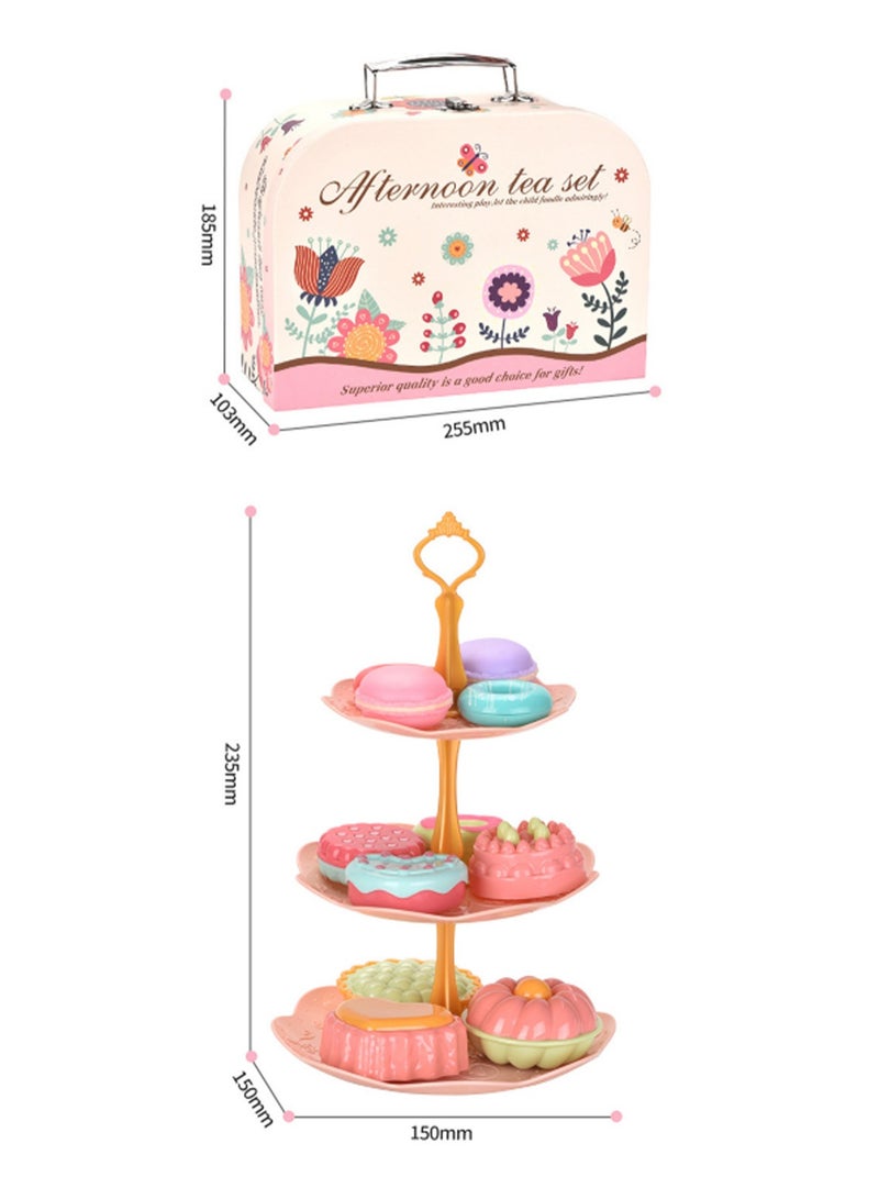 Tea Break Afternoon Tea Portable Gift Box Pink Plastic Tea Set With Dessert Suitable For Little Girls Safe And Durable Children'S Tea Party Kitchen Tableware Set Toys Suitable For Children Over 3 Years Old - Image 3