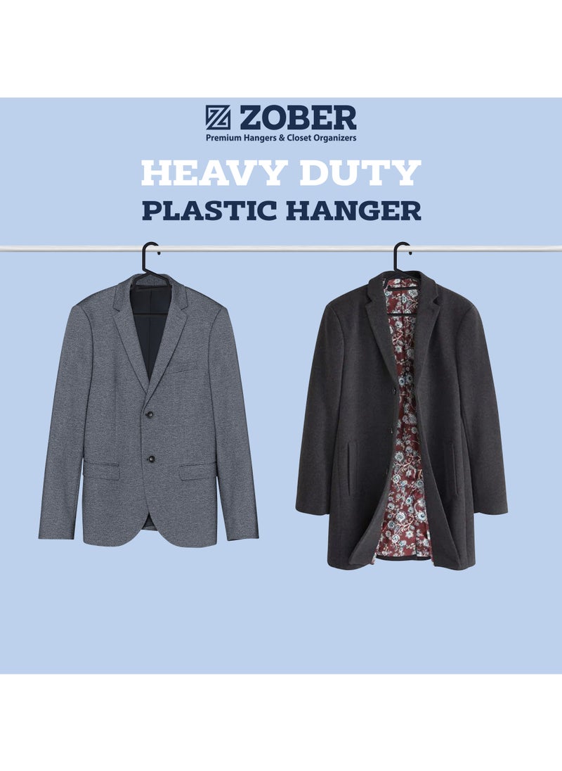 ZOBER Heavy Plastic Hangers with Strap Hooks, Non slip, Durable & Slim, Light-Weight Clothes Hangers For Coats, Jackets & Pants, Shirts, Dresses Hangs upto 10lbs (BLACK, 100 PACK)  - Image 4