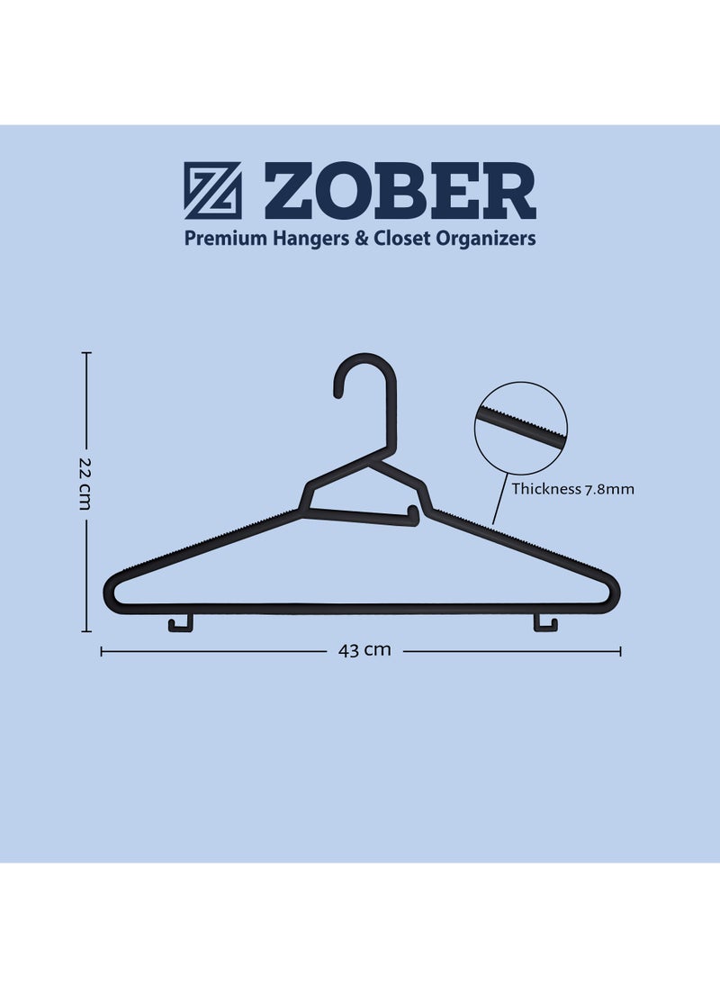 ZOBER Heavy Plastic Hangers with Strap Hooks, Non slip, Durable & Slim, Light-Weight Clothes Hangers For Coats, Jackets & Pants, Shirts, Dresses Hangs upto 10lbs (BLACK, 100 PACK)  - Image 5