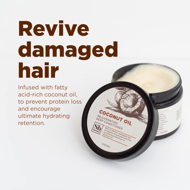 Soapbox Deep Conditioner, Hydrating & Rejuvenating Coconut Oil Treatment for Natural, Curly, Dry or Damaged Hair, Vegan Conditioner Harsh Sulfate, Paraben & Cruelty & Silicone Free, 12 Fl Oz - Image 3