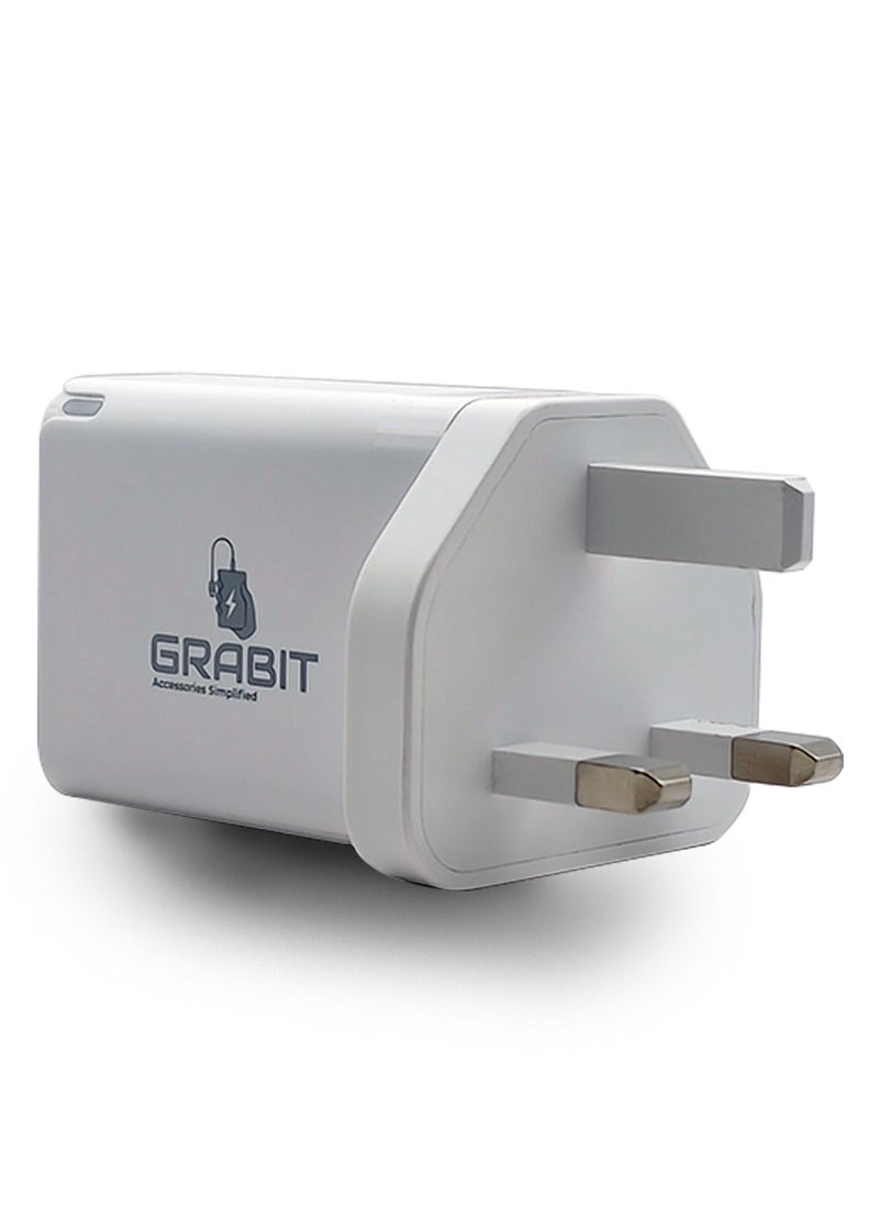 GRABIT - Wall Charger 45W PD Dual USB GaN Charger Fast & Compact Charge multiple devices simultaneously with 45W power delivery and dual USB ports. GaN technology ensures efficient, compact, and travel-friendly design. Compatible with iPhone, Samsung, OnePlus, Xiaomi, Huawei, Google Pixel, iPads, MacBooks, and more. Perfect for home, office, and travel. - Image 1