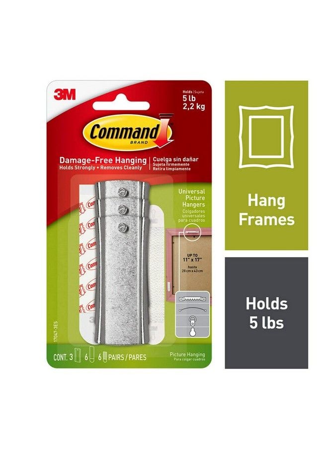 Command Universal Metal Picture Hanger And 2 Strips Self Adhesive Damage Free Walls Silver  - Image 3