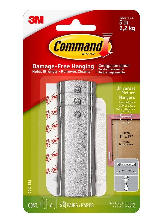 Command Universal Metal Picture Hanger And 2 Strips Self Adhesive Damage Free Walls Silver  - Image 2