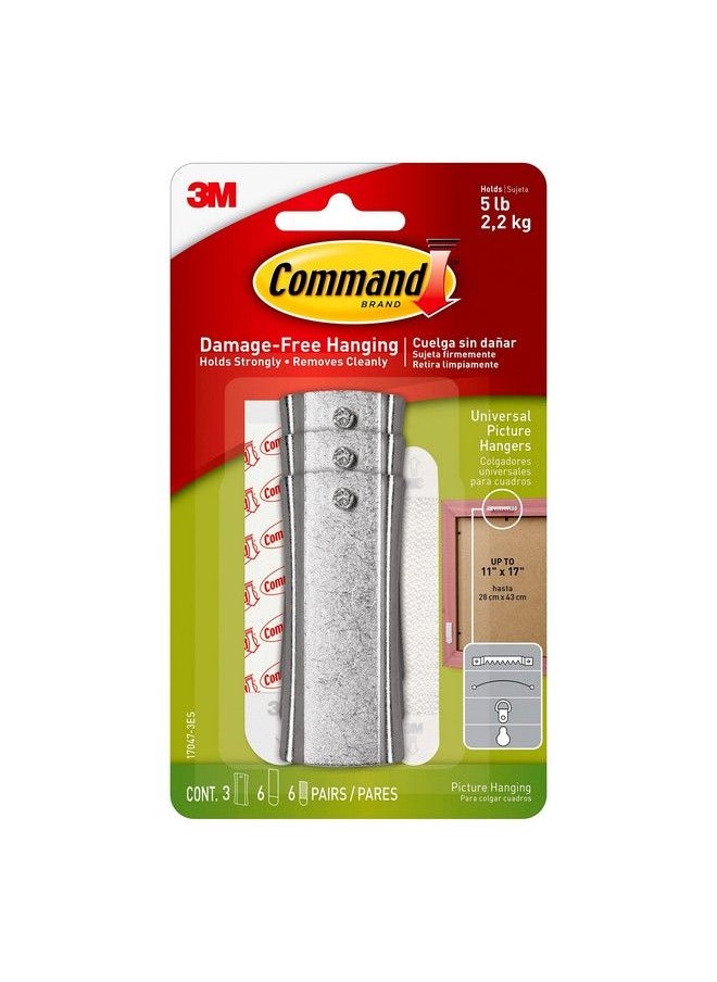 Command Universal Metal Picture Hanger And 2 Strips Self Adhesive Damage Free Walls Silver  - Image 4