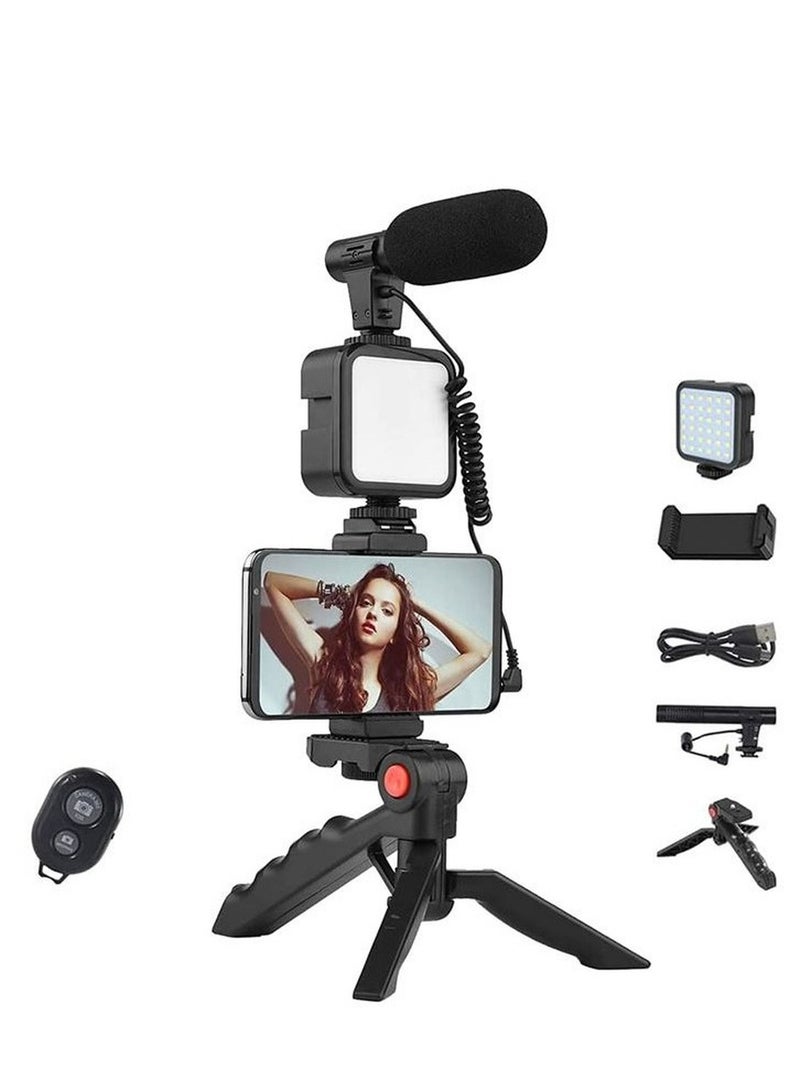Smartphone Vlogging Kit with Fill Light Microphone Tripod Phone Clip for YouTube - Image 1