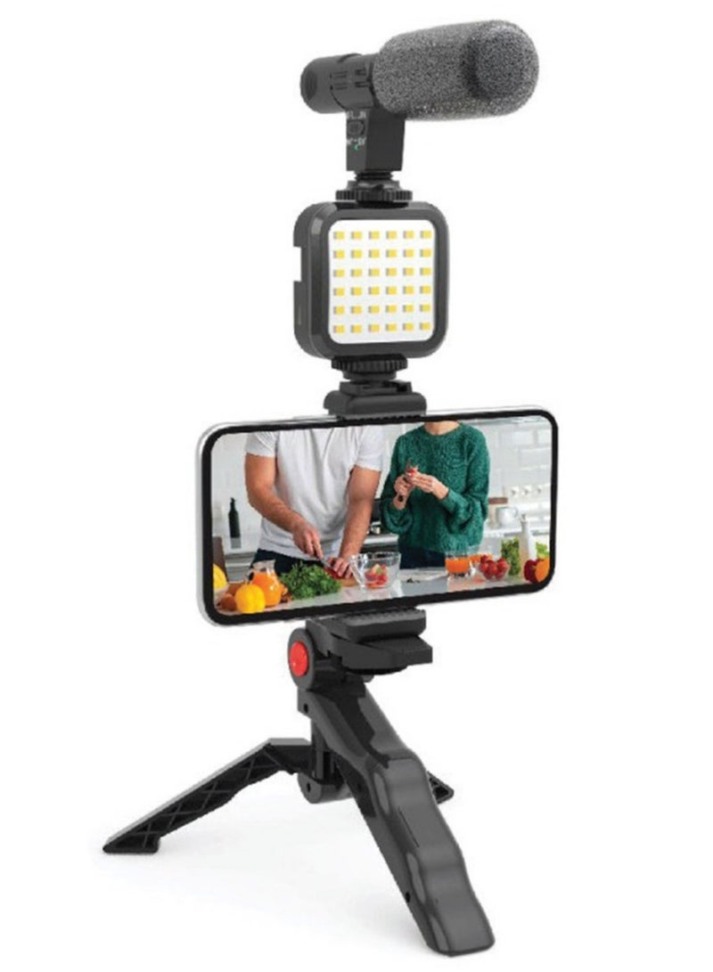 Smartphone Vlogging Kit with Fill Light Microphone Tripod Phone Clip for YouTube - Image 2