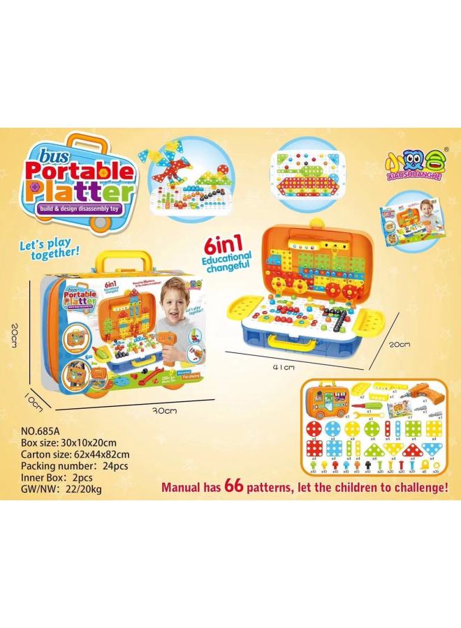 مسمار مثقاب كهربائي ثلاثي الأبعاد طبق أظافر الفطر ثلاثي الأبعاد للأطفال التعليم المبكر لتفكيك مكعبات البناء - اللون: 685A (إنجليزي) طبق محمول للحافلة - Image 1