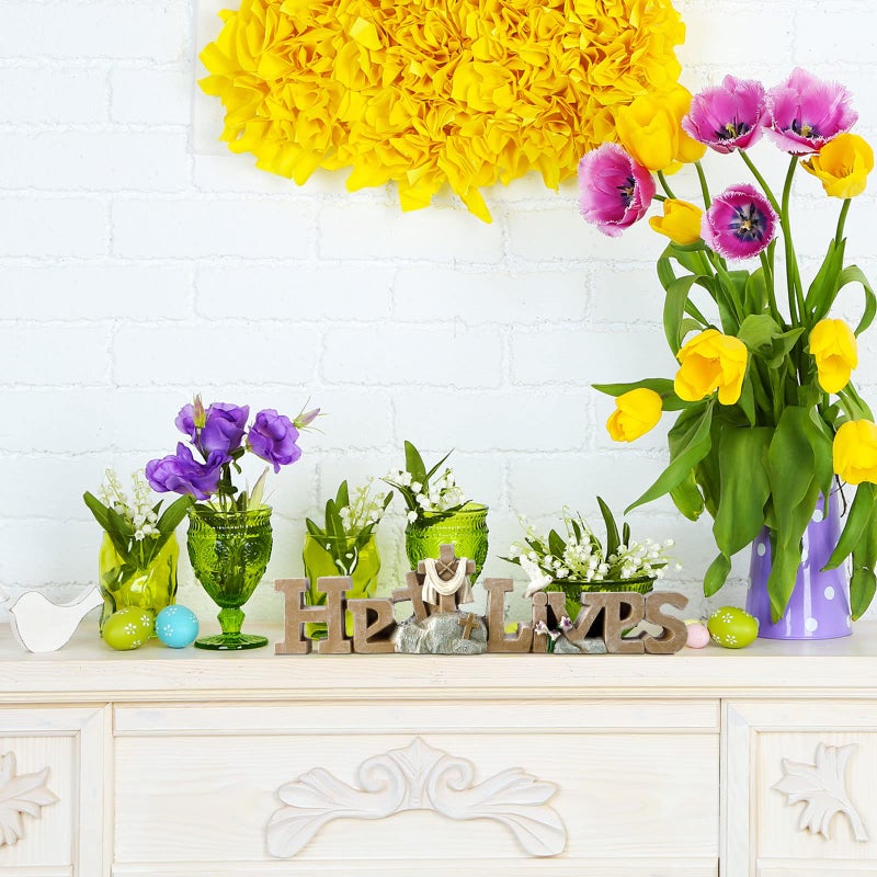 Yookeer He Lives Easter Table Top Decoration Christian Resin Sign with Cross Flowers Centerpieces for Rustic Home Dining Room Spring Decor(Classic) - Image 5