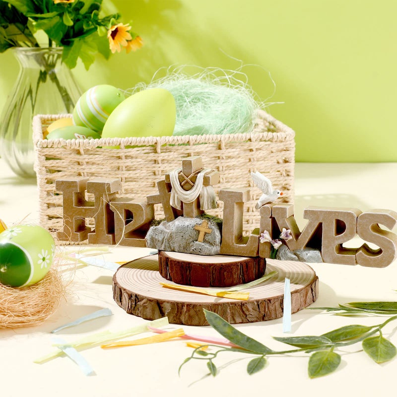 Yookeer He Lives Easter Table Top Decoration Christian Resin Sign with Cross Flowers Centerpieces for Rustic Home Dining Room Spring Decor(Classic) - Image 4