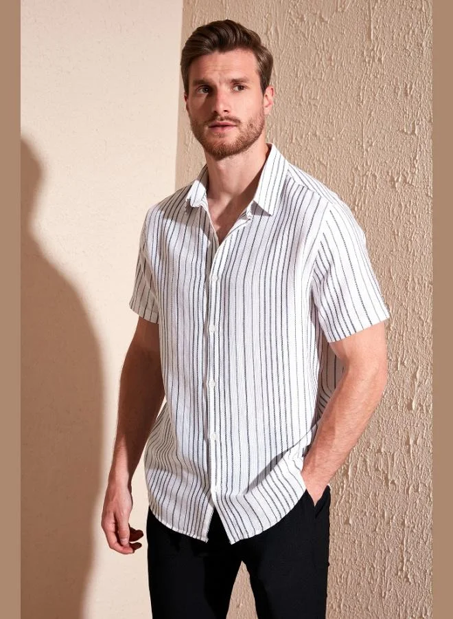 Buratti Buratti Striped Cotton Slim Fit Short-Sleeve Shirt Men's SHIRT CF23S116097