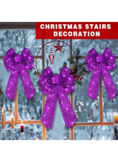 Giegxin Giegxin 2 Pcs Lighted Christmas Bows LED Wreath Bow Xmas Purple Burlap Bow 18 x 10 Inch Glitter LED Lights Bow Winter Door Wall Decor Christmas Tree Topper for Indoor Outdoor Decoration  - Image 5