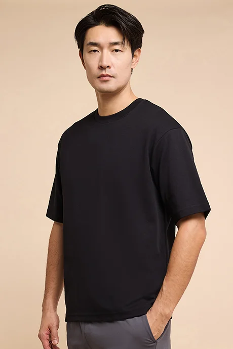 أر أند بي Solid T-Shirt with Crew Neck and Short Sleeves