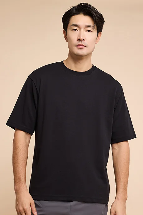 أر أند بي Solid T-Shirt with Crew Neck and Short Sleeves
