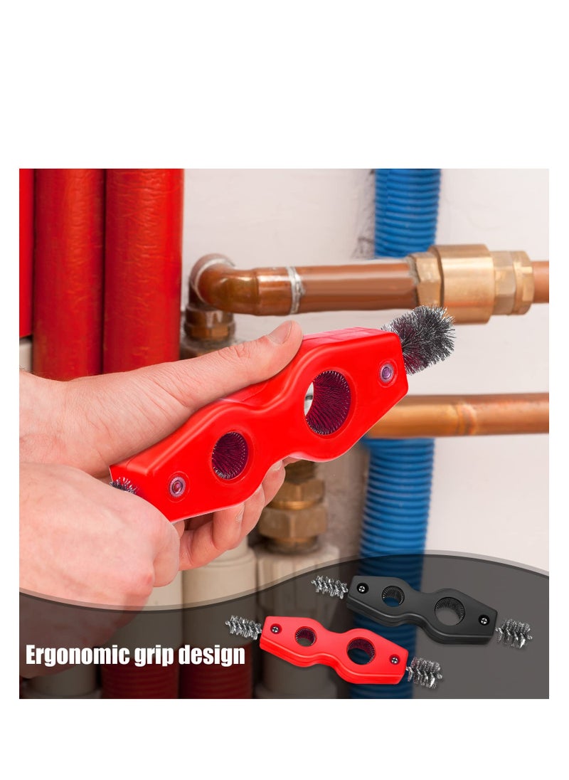 SYOSI - Copper Pipe Cleaner Brush, 4 in 1 Copper Tubing Brush, Pipe Brush Cleans Inside Outside Thread Cleaner Plumber Brush, Cleaner Tool for Plumbing Installation Soldering Brazing (Black, Red) (4 Pieces) - Image 1