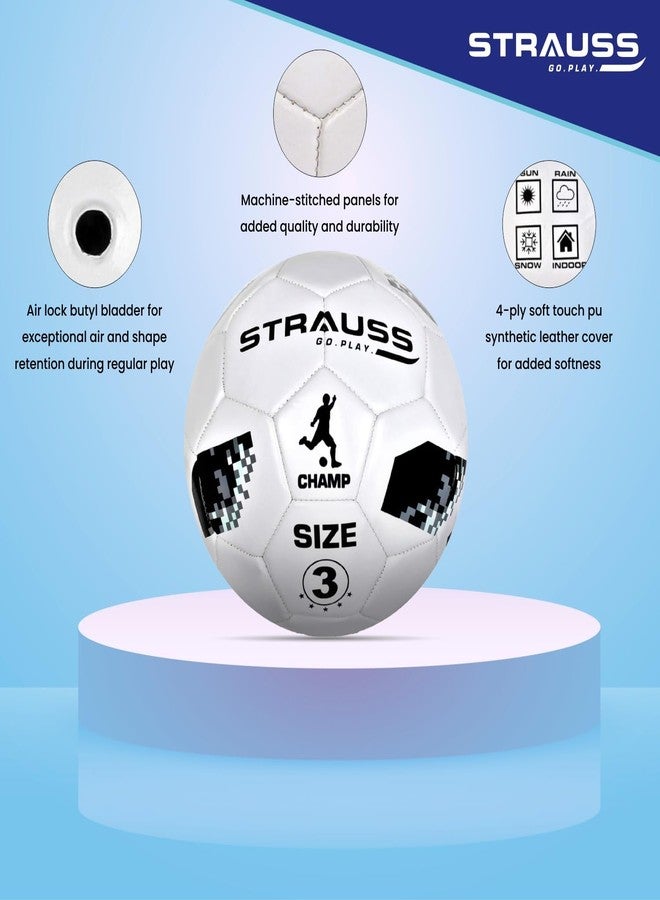 Strauss Official Football Size 3 | Professional Match Ball for Indoor & Outdoor Games & Training for Kids & Adults | Granular Texture with High-Performance Grained Surface, (White) - Image 2