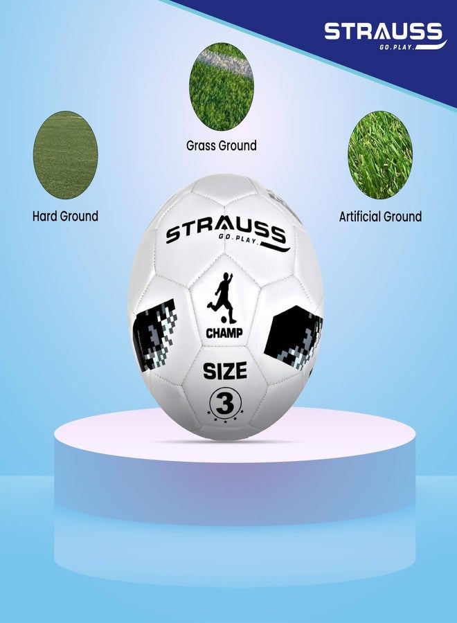 Strauss Official Football Size 3 | Professional Match Ball for Indoor & Outdoor Games & Training for Kids & Adults | Granular Texture with High-Performance Grained Surface, (White) - Image 3