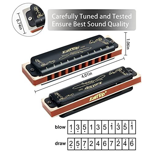 East top Harmonica Key of G 10 Holes 20 Tones 008K Mouth Organ with Black Cover, Top Grade Harmonica for Adults, Professionals and Students - Image 4