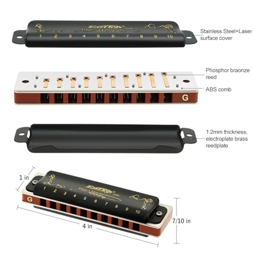 East top Harmonica Key of G 10 Holes 20 Tones 008K Mouth Organ with Black Cover, Top Grade Harmonica for Adults, Professionals and Students - Image 3