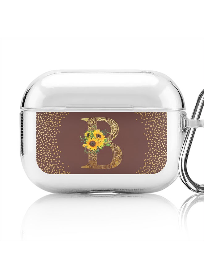 Stylizedd Classic Clear printed Case for Apple AirPods Pro 2nd Generation Thin Transparent Cover - Custom Monogram Initial Letter Mandala Floral Pattern Alphabet - B (Brown ) - Image 1