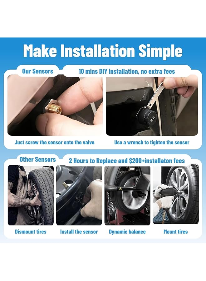 KASTWAVE Tire Pressure Monitoring System With Solar Charger, Tpms 4 Sensors, Real-Time Pressure And Temperature, Lcd Display 5 Alarm Modes, Easy Installation For Car, Rv, Suv, Mpv (External) - Image 3