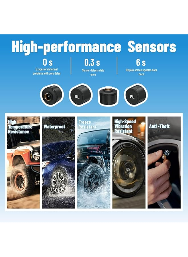 KASTWAVE Tire Pressure Monitoring System With Solar Charger, Tpms 4 Sensors, Real-Time Pressure And Temperature, Lcd Display 5 Alarm Modes, Easy Installation For Car, Rv, Suv, Mpv (External) - Image 5