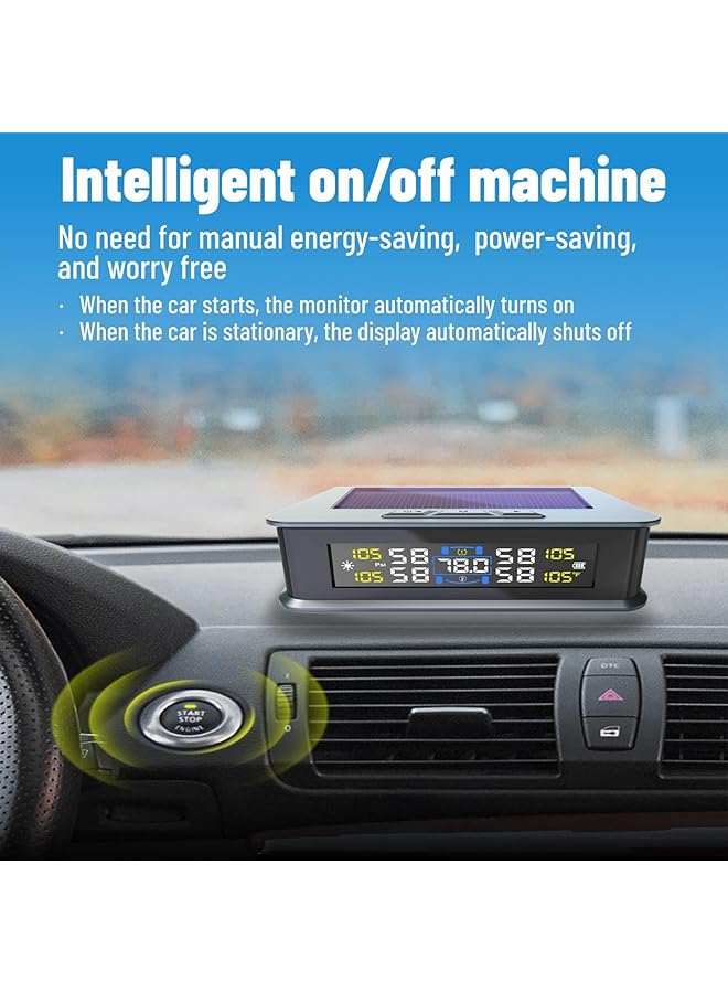 KASTWAVE Tire Pressure Monitoring System With Solar Charger, Tpms 4 Sensors, Real-Time Pressure And Temperature, Lcd Display 5 Alarm Modes, Easy Installation For Car, Rv, Suv, Mpv (External) - Image 4