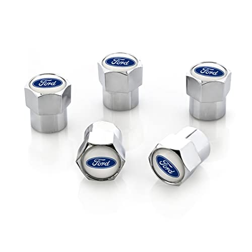 Ford License Frame Inc. Ford Blue Logo Chrome Valve Cap Covers - Image 1