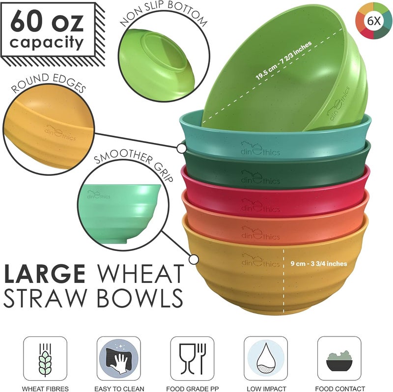 DINETHICS Deep Wheat Straw Bowls 60 OZ  6 Dishwasher Safe Microwavable Bowls For Kitchen  Large Cereal bowl  Large Soup Bowl For Eating  Salad Bowl  Big Breakfast  PHO bowls For Ramen Rice Noodle Snacks - Image 2