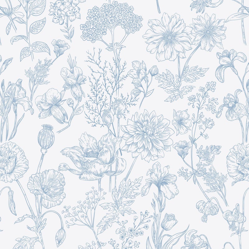 EeeComing Floral Peel and Sick Wallpaper Boho Contact Paper Modern White and Blue Peel and Stick Wall Paper Removable Self Adhesive Wallpaper for Bedroom Bathroom Cabinets Vinyl Roll 17.3â€X118.1â€ - Image 1
