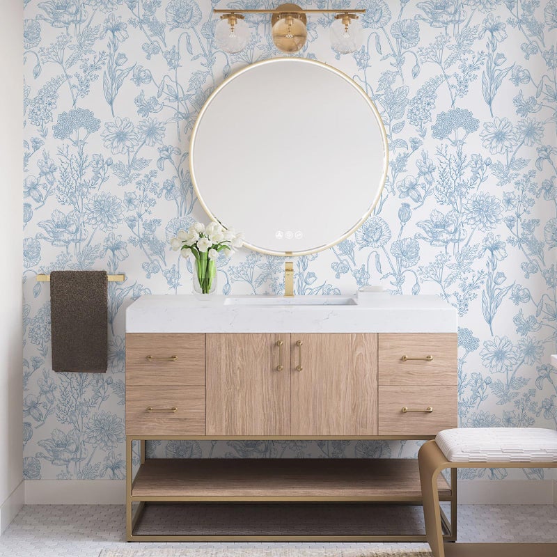 EeeComing Floral Peel and Sick Wallpaper Boho Contact Paper Modern White and Blue Peel and Stick Wall Paper Removable Self Adhesive Wallpaper for Bedroom Bathroom Cabinets Vinyl Roll 17.3â€X118.1â€ - Image 3