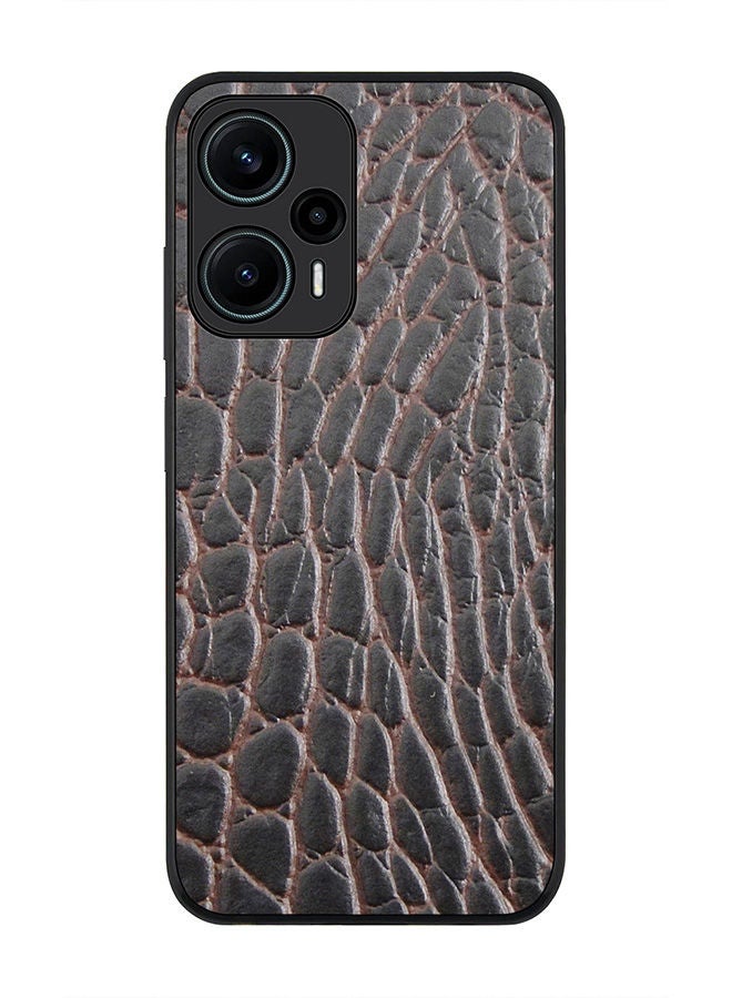 Stylizedd Rugged Black edge case for Xiaomi Poco F5 5G / Xiaomi Redmi Note 12 Turbo 5G Slim fit Soft Case Flexible Rubber Edges Anti Drop TPU Gel Thin Cover - Cowhide Leather (Brown-Black) - Image 1