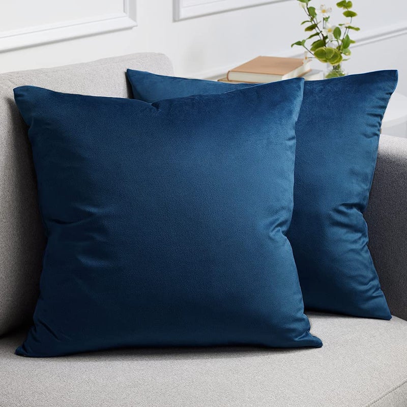 lalaLOOM Velvet Throw Pillow Covers Set of 2 Decorative Square Pillows Home Decor Soft Accent Cases Silky Machine Washable Pillowcases for Sofa Couch Bedroom Living Room 16x16 Dark Blue