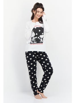 Peanuts Women Snoopy Print Pajama Set, White  - Image 1