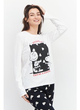 Peanuts Women Snoopy Print Pajama Set, White  - Image 2
