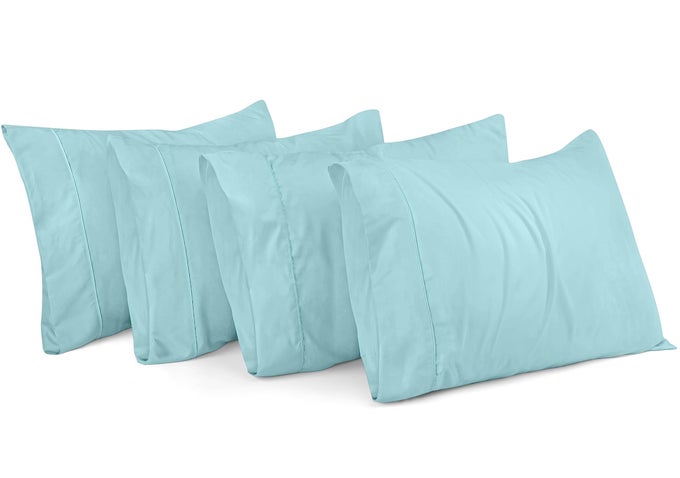 KING PILLOW CASES 4 PACK ENVELOPE CLOSURE SOFT BRUSHED MICROFIBER FABRIC SHRINKAGE AND FADE RESISTANT PILLOW COVERS KING SIZE 20 X 40 INCHES KING SPA BLUE