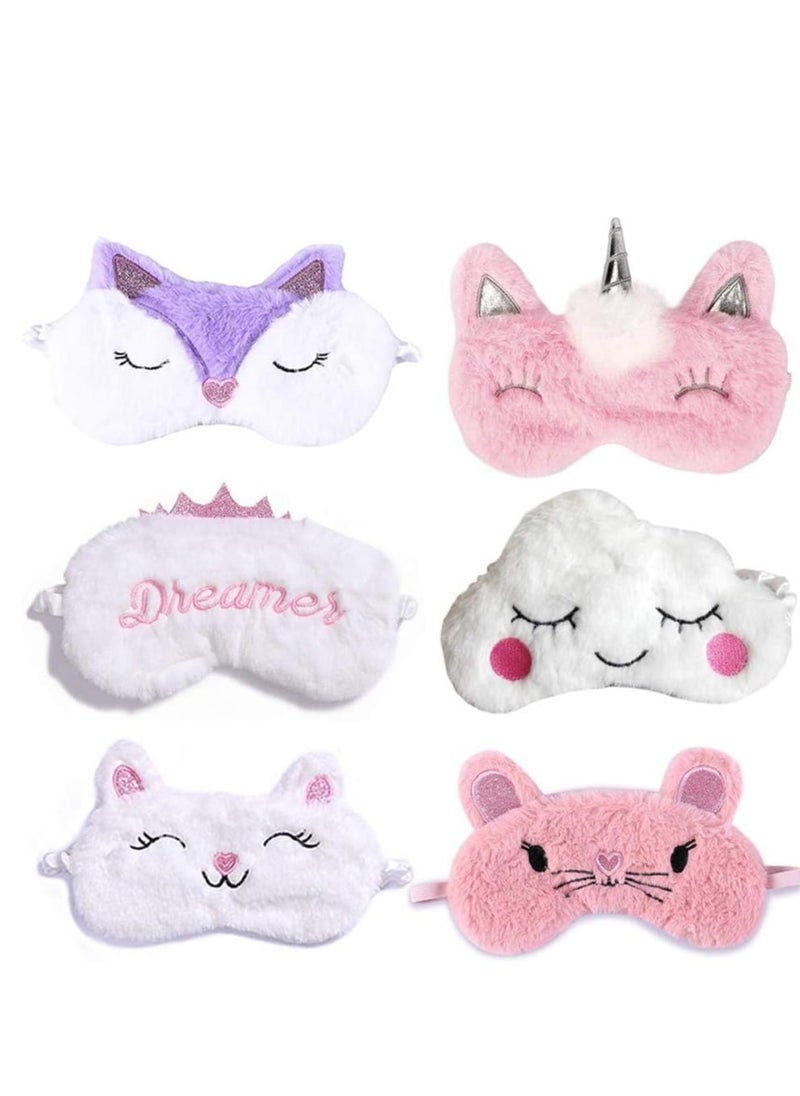 Generic 3D Ultra Soft Comfortable Eye Masks Animal, 6 PCS Sleeping Cover Fluffy Plush Sleep for Travel Nap Breathable Eyeshade Cartoon Kids Adult  - Image 1