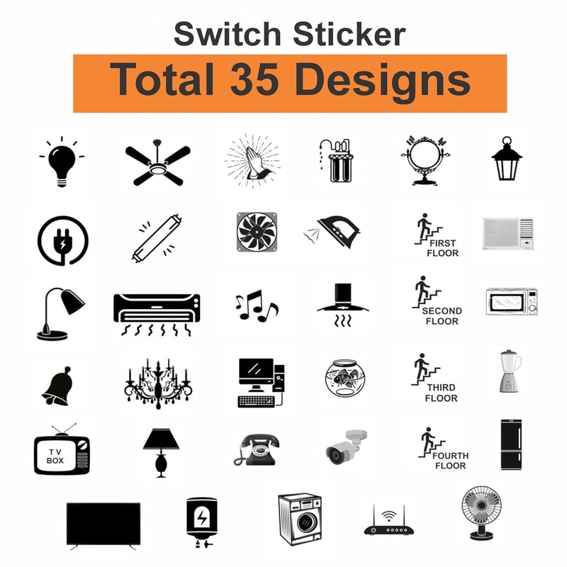 S M Prints Switch Board Stickers for Home and Office 35 Pattern 600 Pcs Self Adhesive Modern Electric White and Black Switch Board Stickers Pack of 4 Sheet Set of 2 - Image 2