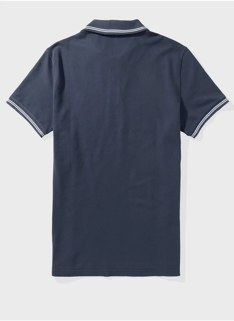 American Eagle Collar Line Logo Detail Short Sleeve Polo Shirt